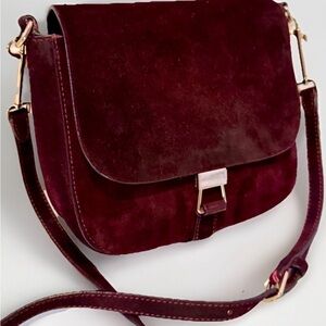 Elegant Theory Burgundy Suede and Leather Perry Saddle Bag